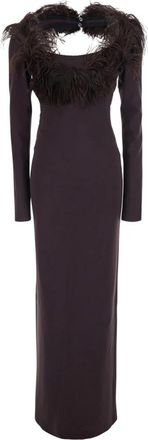 The Attico Lange Jurk met Veerdetails - Dames - Avondkleed - Bruin - M - Katoen - Kleedjes