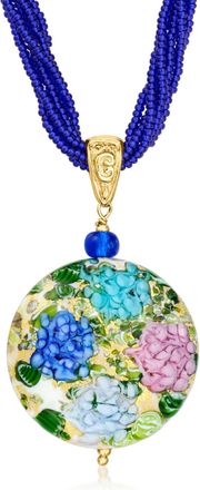 Ross-Simons Italian Multicolored Murano Glass Hydrangea Pendant Multi-Strand Necklace in 18kt Gold Over Sterling