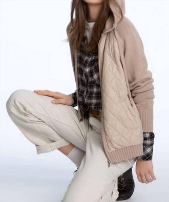 Elliott Lauren Mix Master Quilted Zip Front Hoodie In Almond