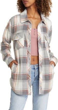 Thread & Supply Plaid Polar Fleece Shacket in Grey Taupe Pink Plaid at Nordstrom Rack, Size X-Small