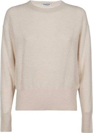 Dondup Geribbelde Gebreide Trui met Lange Mouwen - Dames - Ronde hals truien - Beige - M - Wol - Truien & Vesten