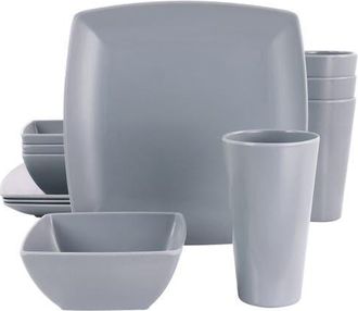 Gibson Home 12 Piece Grayson Melamine Square Dinnerware Set in Grey at Nordstrom