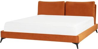 Beliani Cama Con Somier De Terciopelo Naranja Negro 180 X 200 Cm Base De Listones Melle