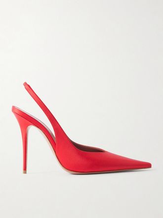 Amina Muaddi D&eacute;collet&eacute; Slingback In Raso Anok - Rosso