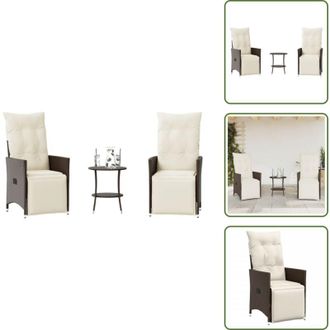 vidaXL Rattan PE - vidaXL Set Bistr&ograve; 3 pz con Cuscini Marrone in Polyrattan - Poltrona da giardino reclinabile