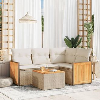 vidaXL Juego De Sof&aacute;s Jard&iacute;n Con Cojines 5 Pzas Rat&aacute;n Sint&eacute;tico Beige Vidaxl
