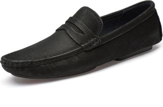 Generic Mens Loafers Penny Loafer Genuine Leather Round Toe Stitching Details Flexible Flat Heel Lightweight Wedding Slip-on(Black,8.5 UK)