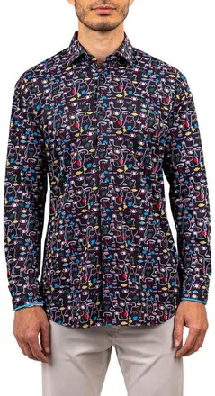 Maceoo Fibonacci Stretch Ascension 3322 Contemporary Fit Button-Up Shirt in Black at Nordstrom, Size 6