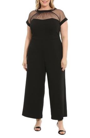 Maggy London Illusion Yoke Short Sleeve Jumpsuit in Black at Nordstrom Rack, Size 18W