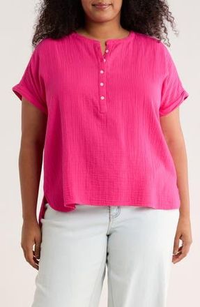 Caslon Cotton Gauze Popover Top in Pink Electric at Nordstrom Rack, Size 2X