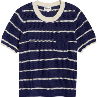 Sugarlips Dannah Stripe Open Knit Sweater in Navy-Cream at Nordstrom, Size X-Large