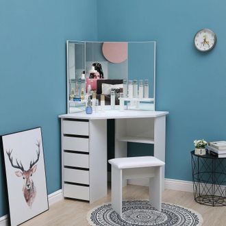 Kosy Koala Corner Dressing Table Makeup Vanity Table With 3 Mirrors 5 drawers in White