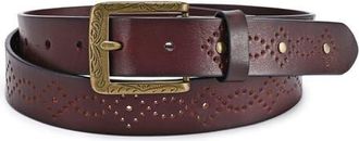 OLD TREND Daisy Genuine Leather Perforated Floral Detail Belt in Brown at Nordstrom, Size Medium