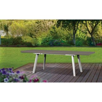 Dmora Mesa De Jard&iacute;n Senago, Base De Picnic, Mesa De Comedor De Jard&iacute;n, Banco Multiusos Para Exterior, 162x101 H77 Cm, Blanco Y Gris Topo - Dmora