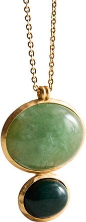 Mango Long Stone Necklace in Green/gold at Nordstrom