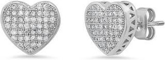 Steeltime HMY Jewelry Pave Simulated Diamond Heart Stud Earrings in Metallic at Nordstrom Rack