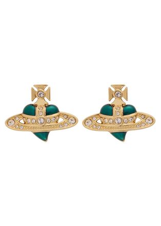 Vivienne Westwood New Diamante Heart Stud Earrings - Green - One Size