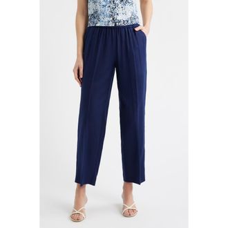 Anne Klein High Waist Pull-On Straight Leg Linen Blend Pants in Distant Mountain at Nordstrom, Size Xx-Small