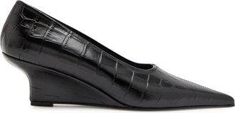 Toteme 55 Crocodile-effect Leather Wedge Pumps - Black