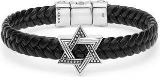 Lagos Mens Anthem Star of David Leather Bracelet in Silver at Nordstrom, Size 7.5