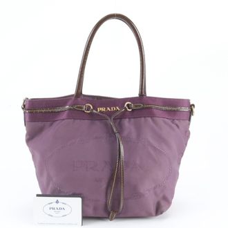 Prada Purple Leather Nylon Shoulder Bag Tote Bag (Pre-Owned)
