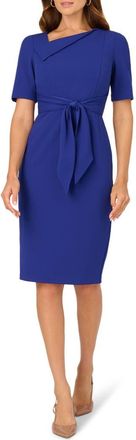 Adrianna Papell Asymmetric Collar Tie Waist Crepe Sheath Dress in Royal Sapphire at Nordstrom, Size 12