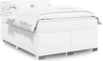 vidaXL Cama Box Spring Con Colch&oacute;n Cuero Sint&eacute;tico Blanco 160x200 Cm Vidaxl