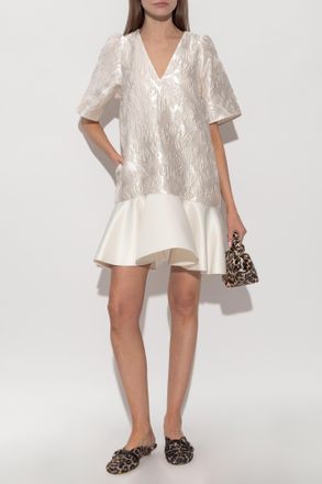Ganni Floral Print Dress, Womens, Cream
