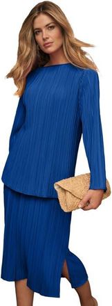 Jessica London Plisse Boatneck Blouse in Dark Sapphire at Nordstrom, Size 26