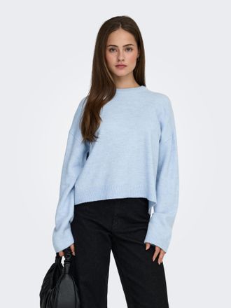Only Rundhalspullover ONLY ONLSIMONI L/S O-NECK PULLOVER KNT NOOS, Damen, Gr. XL, cashmere blau detail:melange, Strick, Obermaterial: 74% Polyacryl, 24% Po