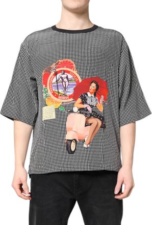 Dolce & Gabbana Mens Black Graphic Print Short Sleeve T-Shirt And White Silk