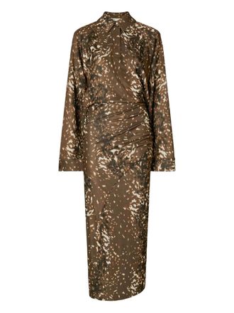Tory Burch Jurk met abstracte print en lange mouwen - Bruin