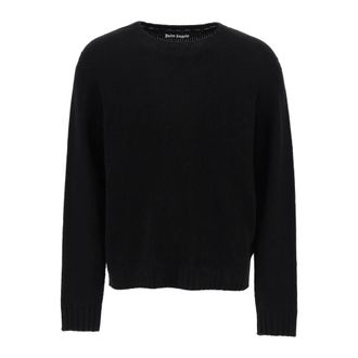 Palm Angels Logo Intarsia Wool Jumper - male - Palm Angels - Round-neck Knitwear - Black - L - Knitwear