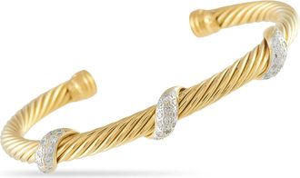 David Yurman 18K Yellow Gold 0.30ct Diamond Cable Bracelet DY06-101526