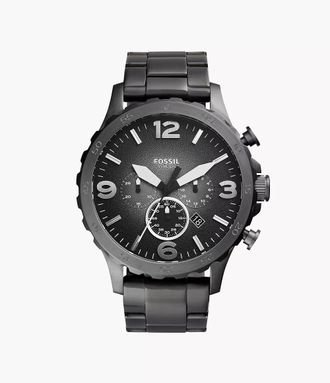 Fossil Mens Nate 50mm Chronograph, Smoke Stainless Steel Watch