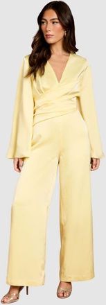 Coast Flare Sleeve Satin Wide Leg Jumpsuit in Lemon at Nordstrom, Size 10