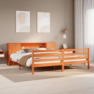 Berkfield Home Bookcase Bed without Mattress Wax Brown 200x200 cm Solid Wood Pine