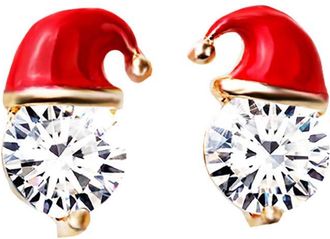Generic 1Pair Earring Clip Woman Red Diamond Christmas Hat Pendant Ear Studs Dangle Lady Earring Jewelry Accessories Beautiful Design