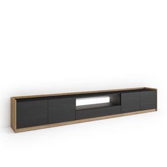 Skraut Home Mueble tv efecto madera negro y roble 310x37x50cm con led