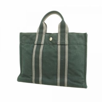 Herm&egrave;s Black Gray Canvas Tote Bag (Pre-Owned)