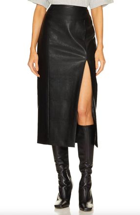 Bardot Dante Faux Leather Midi Skirt In Black