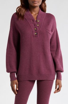 Lunya Cottonsilk Organic Cotton Blend Pocket Henley in Brandied Plum at Nordstrom, Size Medium