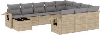 vidaXL Set De Sof&aacute;s De Jard&iacute;n 11pzas Con Cojines Rat&aacute;n Sint&eacute;tico Beige Vidaxl