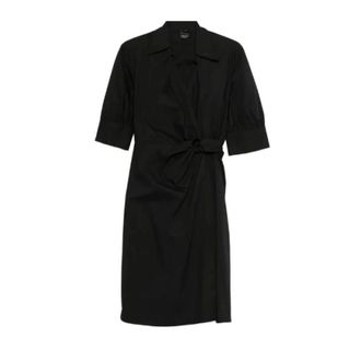Pinko Wrap Dresses, female, Black, Size: M Knot-front Cotton Wrap Dress
