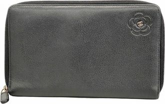Chanel Black Leather Long Wallet (Bi-Fold) (Pre-Owned)