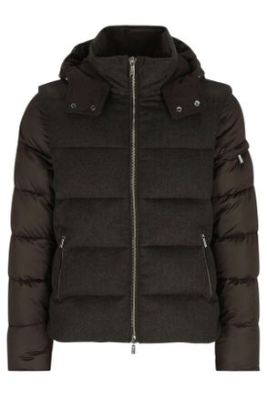 Moorer Short Wool and Nylon Puffer Jacket with High Collar