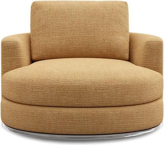 Castlery Hamilton Swivel Armchair 39.4 Customized, (Washed Chenille) Caramel, Machine Washable 360-&deg; Swivel for Brown