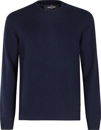 Gran Sasso Blue Felted Crewneck Cashmere Sweater