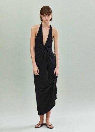 Mango Vestito halter drappeggiato nero - Donna - XS - MANGO