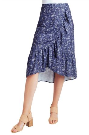 Kensie Ruffle Hem Faux Wrap Midi Skirt In Nostalgic Blooms